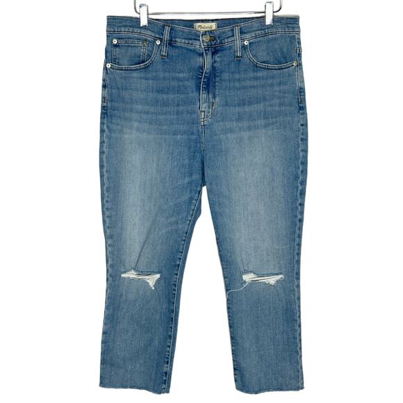 Madewell 32 Petite The High Rise Slim Crop Boy Jean Knee Rip Edition - Picture 1 of 12